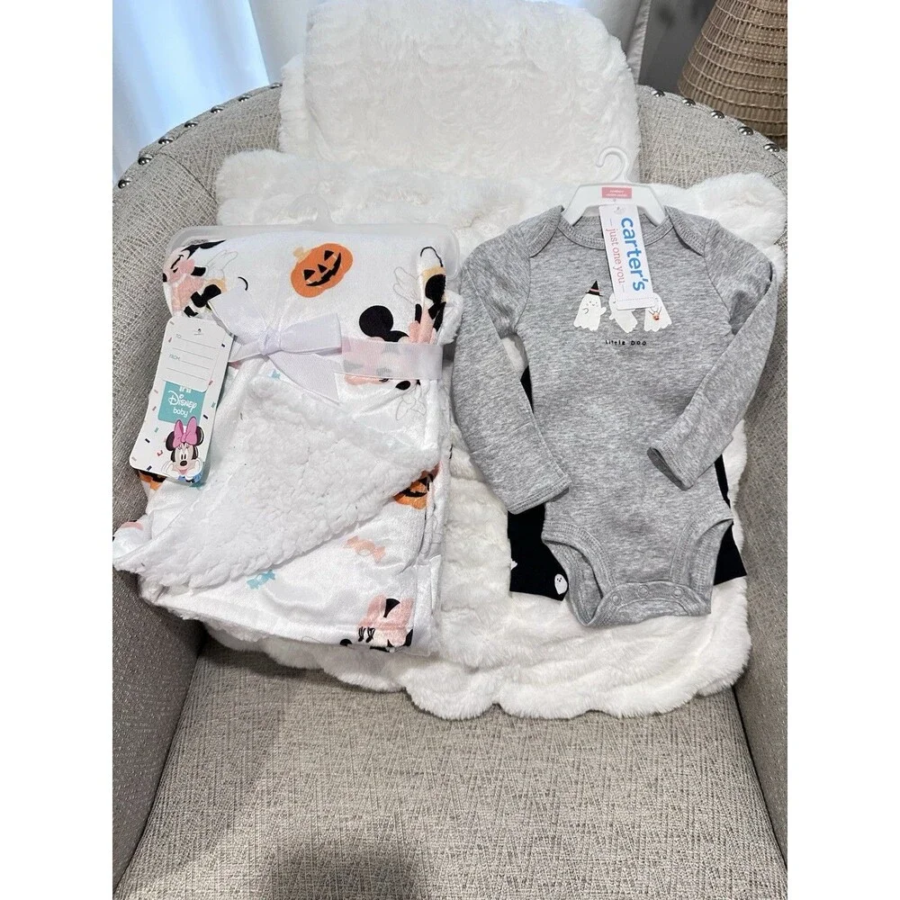 Disney Minnie Mouse Halloween Baby Blanket & Carter’s Newborn Halloween Outfit
